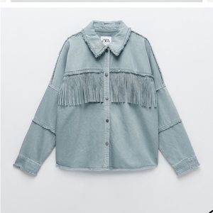 Zara Denim Fringe Shirt Jacket